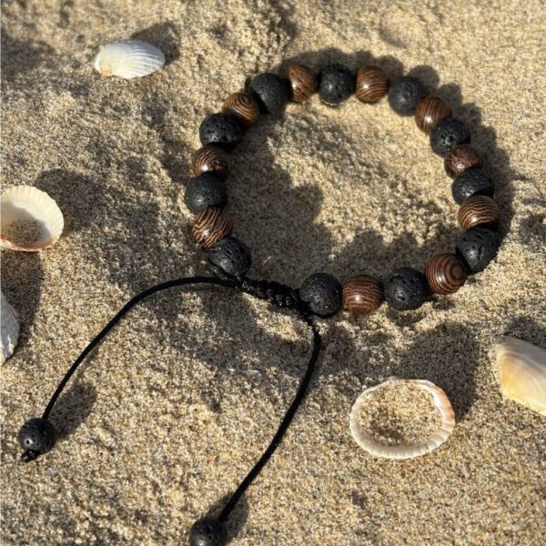 Pulsera de madera y piedra de lava